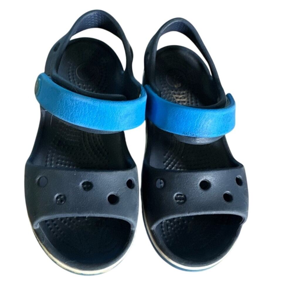 Crocs Kids C10 Crocband II Sandals Black Blue Hook Loop Water Shoes